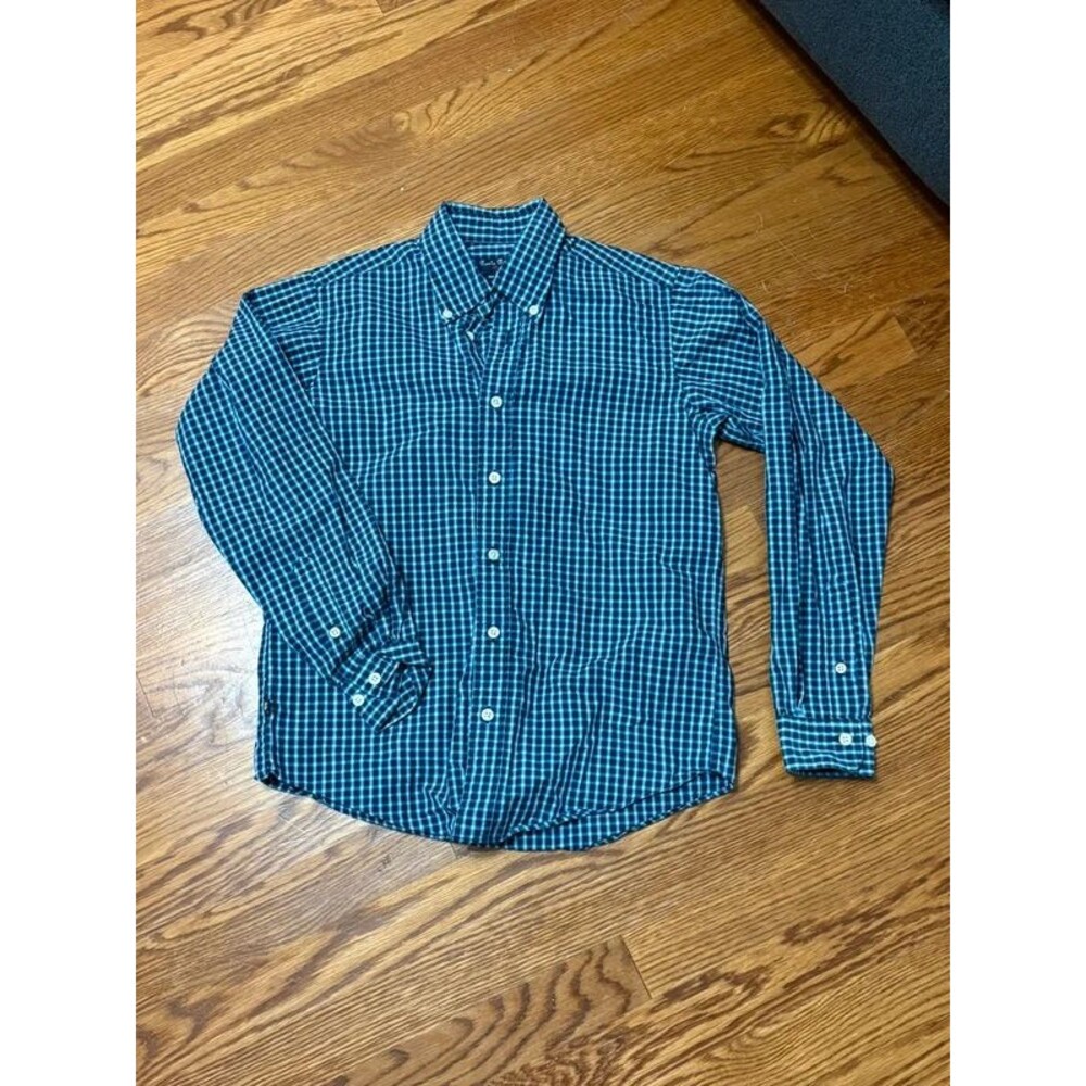 Brooks Brothers Boys Youth M Navy Blue Plaid Check Long Sleeve Button Down Shirt